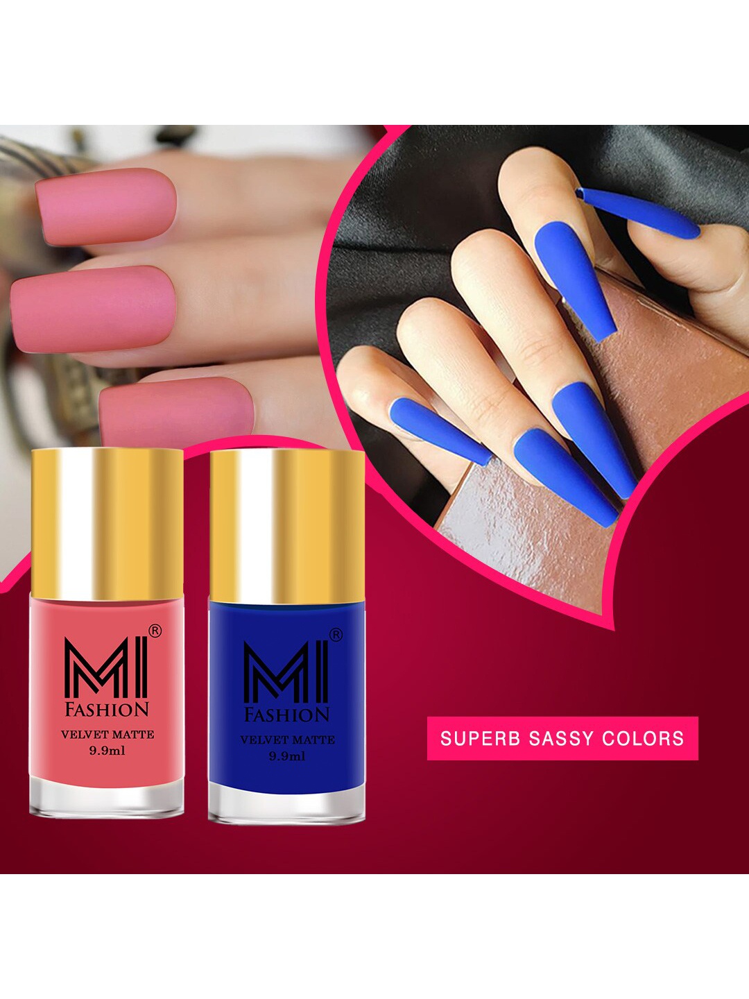 

MI FASHION Set of 2 Velvet Matte Truly Unique Long Lasting Nail Polish - 9.9 ml Each, Blue