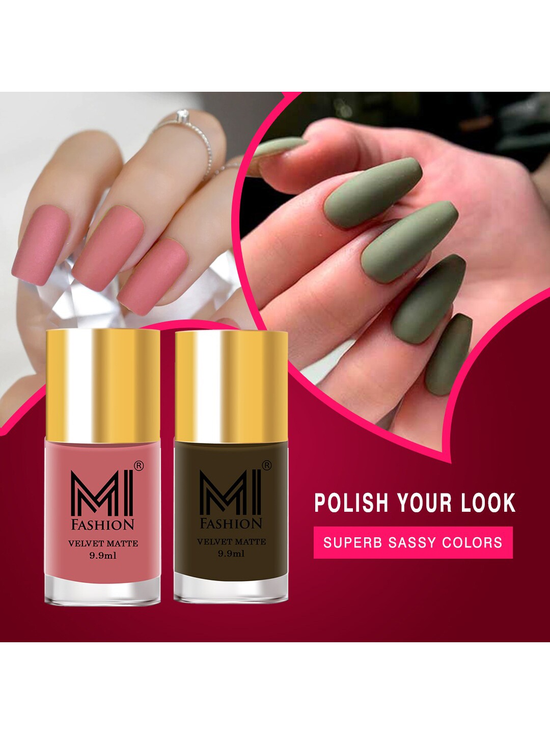 

MI FASHION Set of 2 Velvet Matte Truly Unique Long Lasting Nail Polish - 9.9 ml Each, Brown