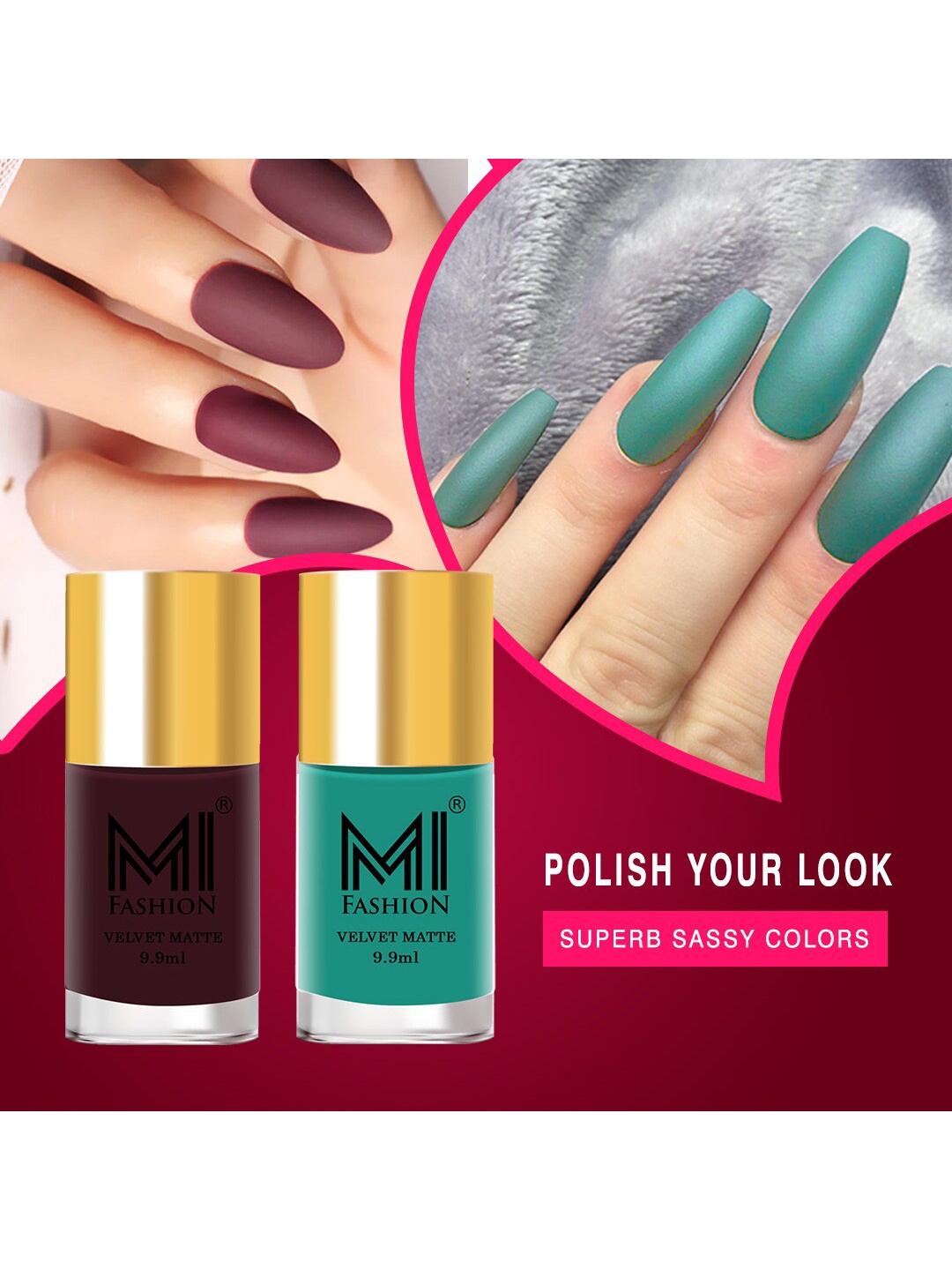 

MI FASHION Set of 2 Velvet Matte Truly Unique Long Lasting Nail Polish - 9.9 ml Each, Brown