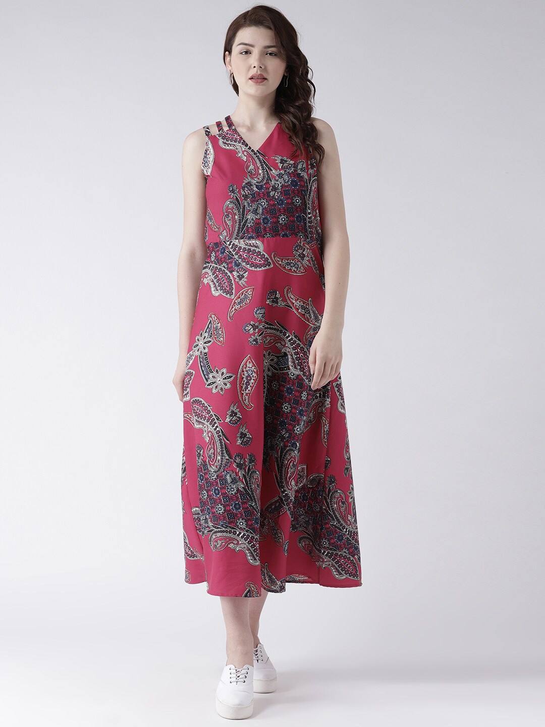 

DODO & MOA Pink & Beige Ethnic Motifs Crepe Midi Dress