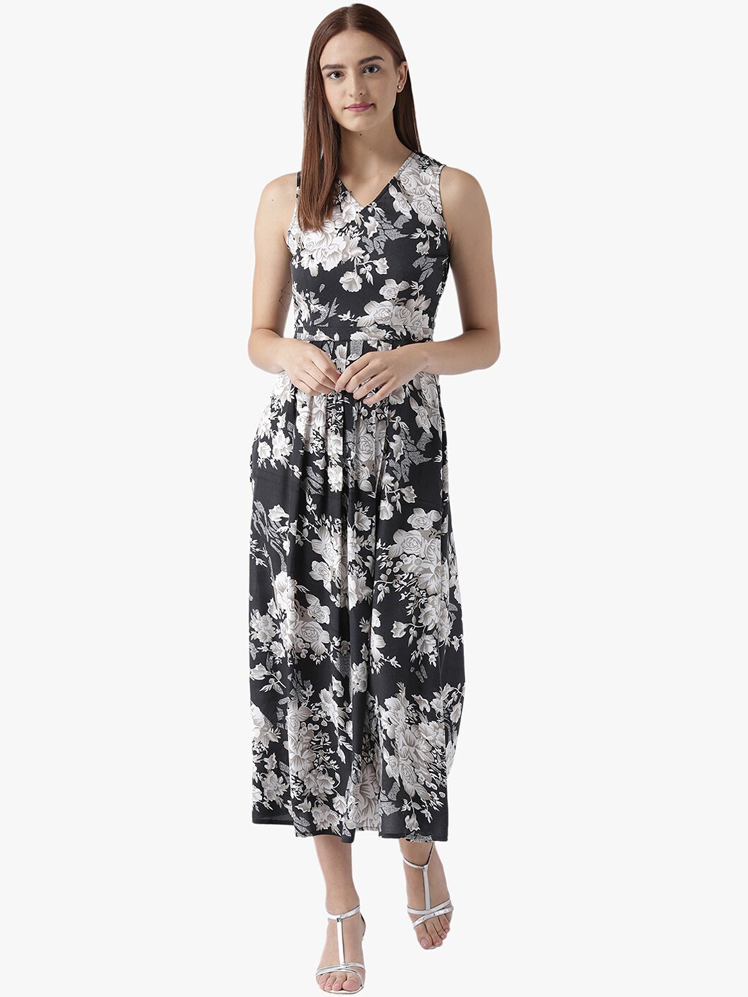 

DODO & MOA Black & Grey Floral Crepe Maxi Dress