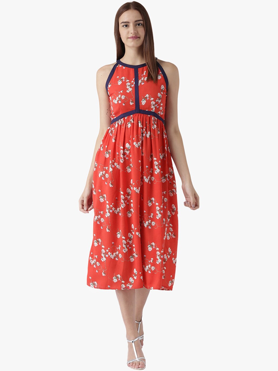 

DODO & MOA Red Floral Crepe Midi Dress