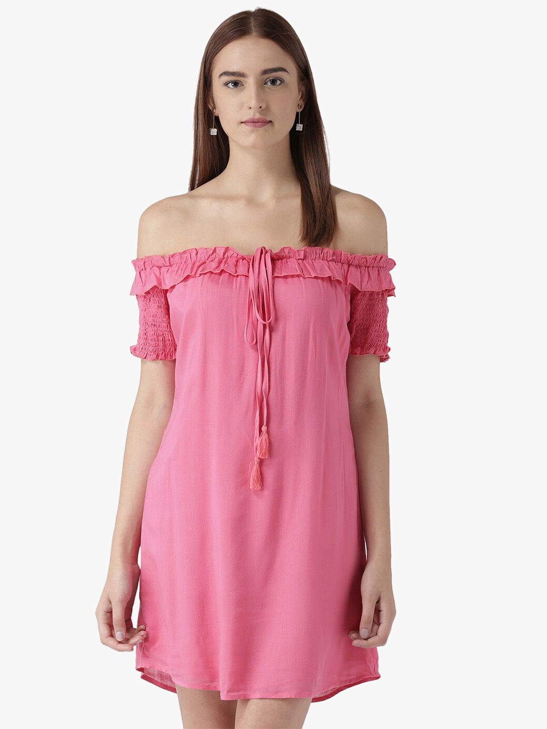 

DODO & MOA Women Pink Off-Shoulder A-Line Dress