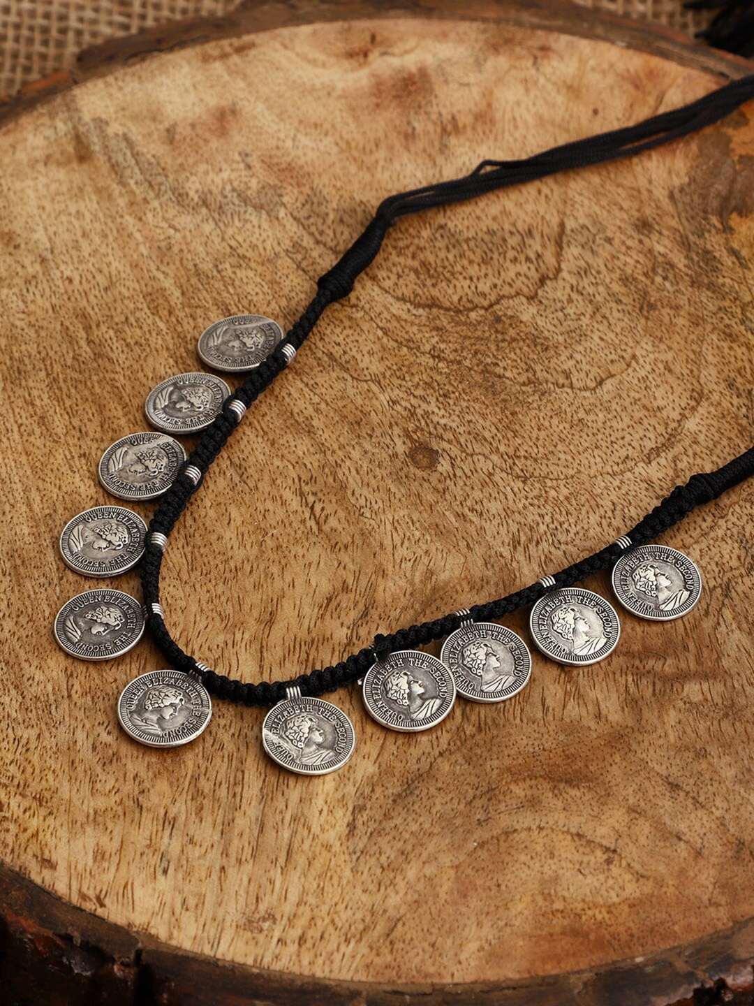 

VENI Silver-Toned & Black Brass Silver-Plated Oxidised Necklace