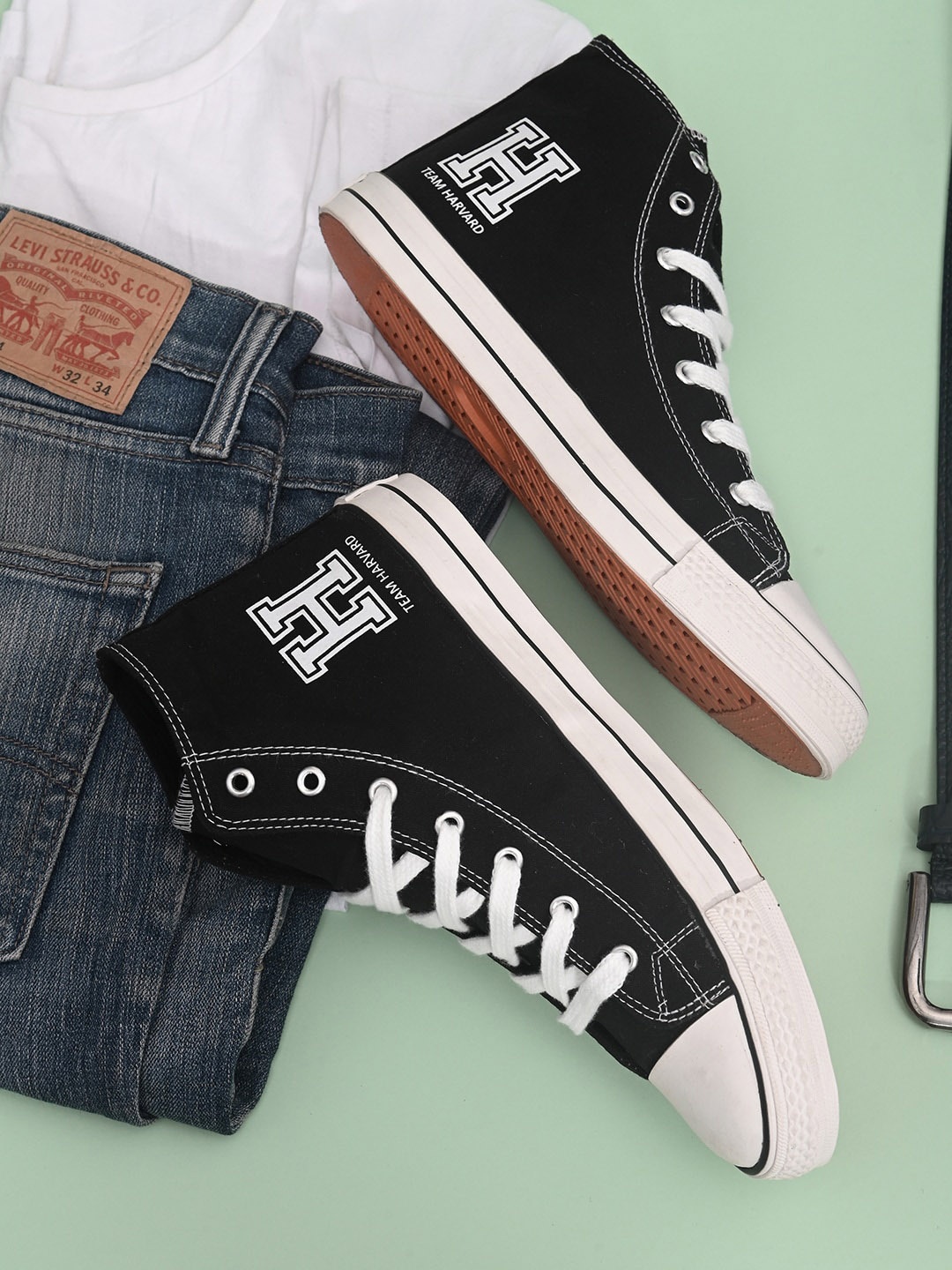 

Harvard Men Black Printed High-Top Sneakers