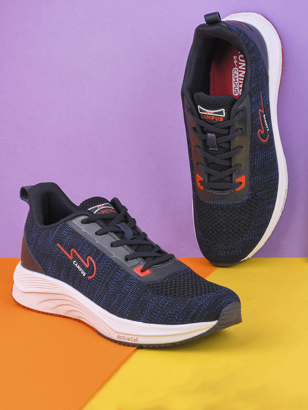 

Campus Men Navy Blue & Black Woven Design Running Shoes
