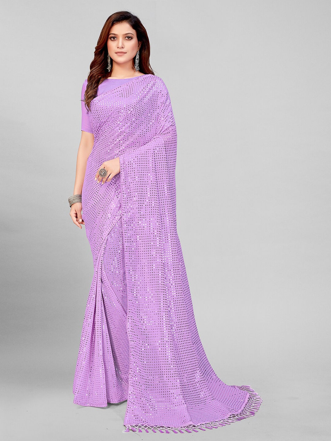 

Granthva Fab Mauve Embellished Sequinned Pure Georgette Saree