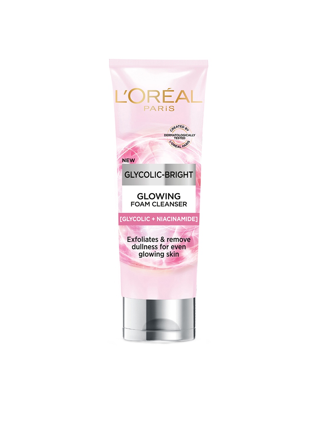 

LOreal Paris Glycolic Bright Daily Foaming Face Cleanser for Even Glowing Skin - 100ml, Pink