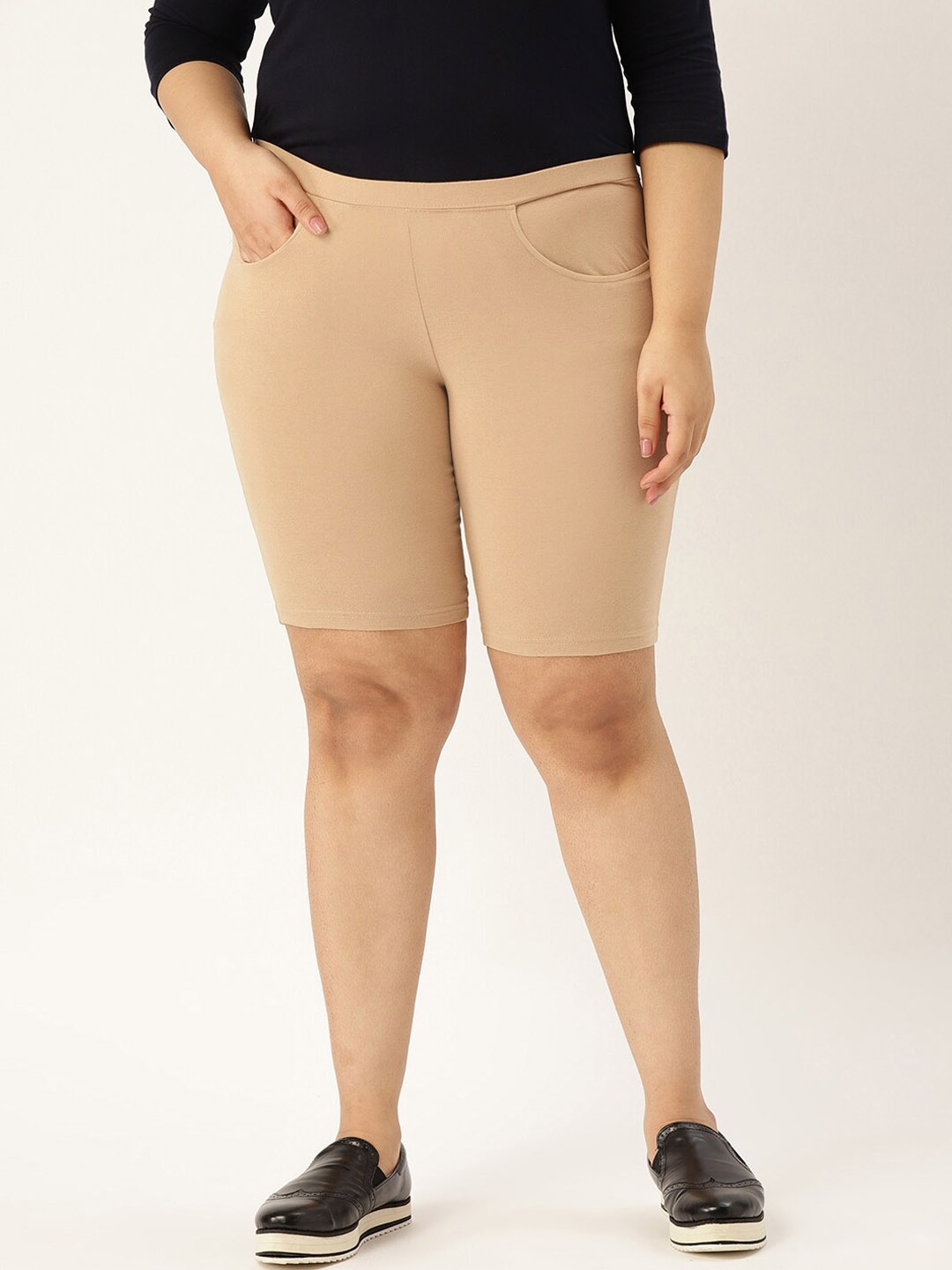 

theRebelinme Women Beige High-Rise Shorts