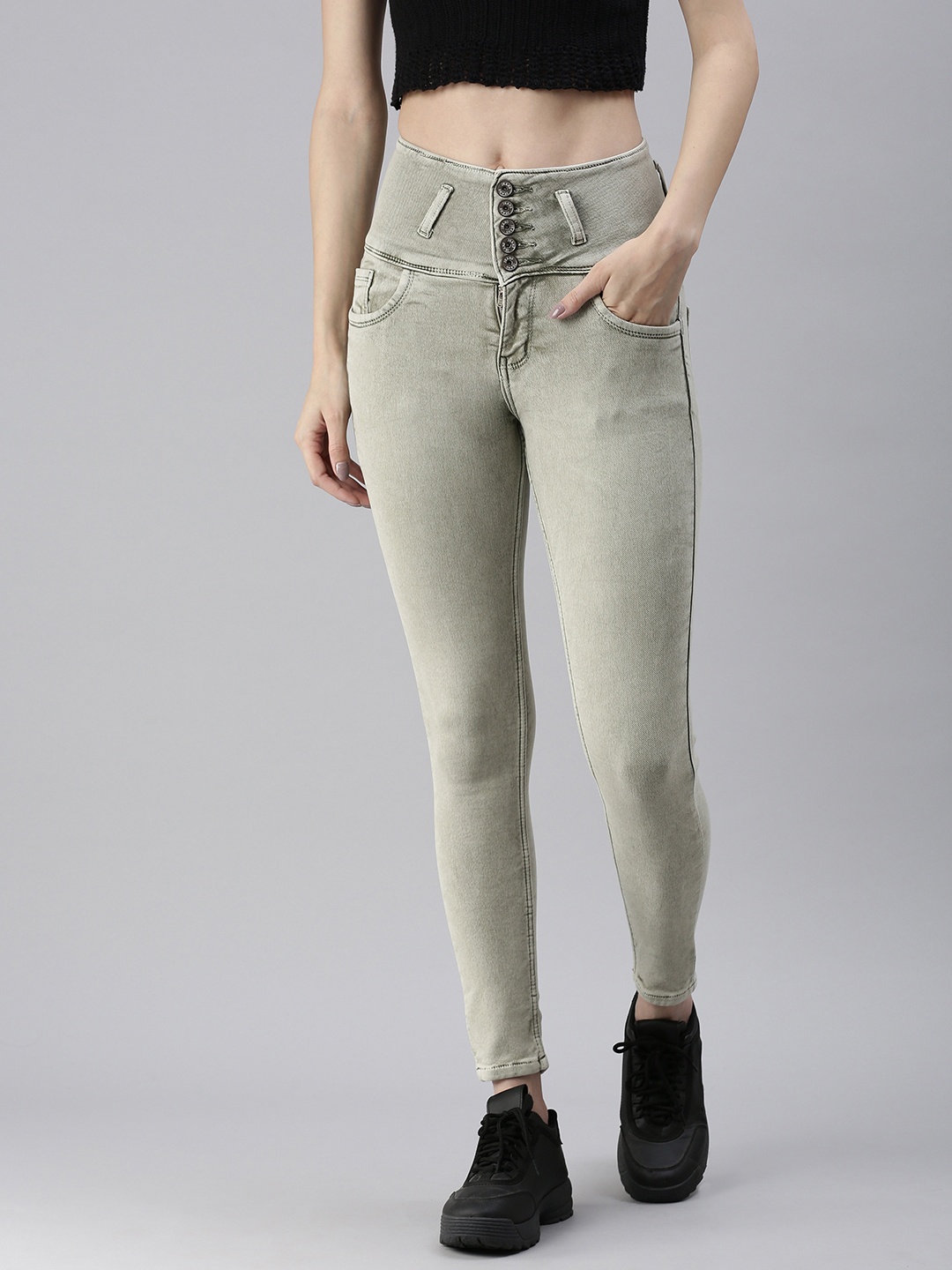 

SHOWOFF Women Olive Green Skinny Fit High-Rise Stretchable Jeans