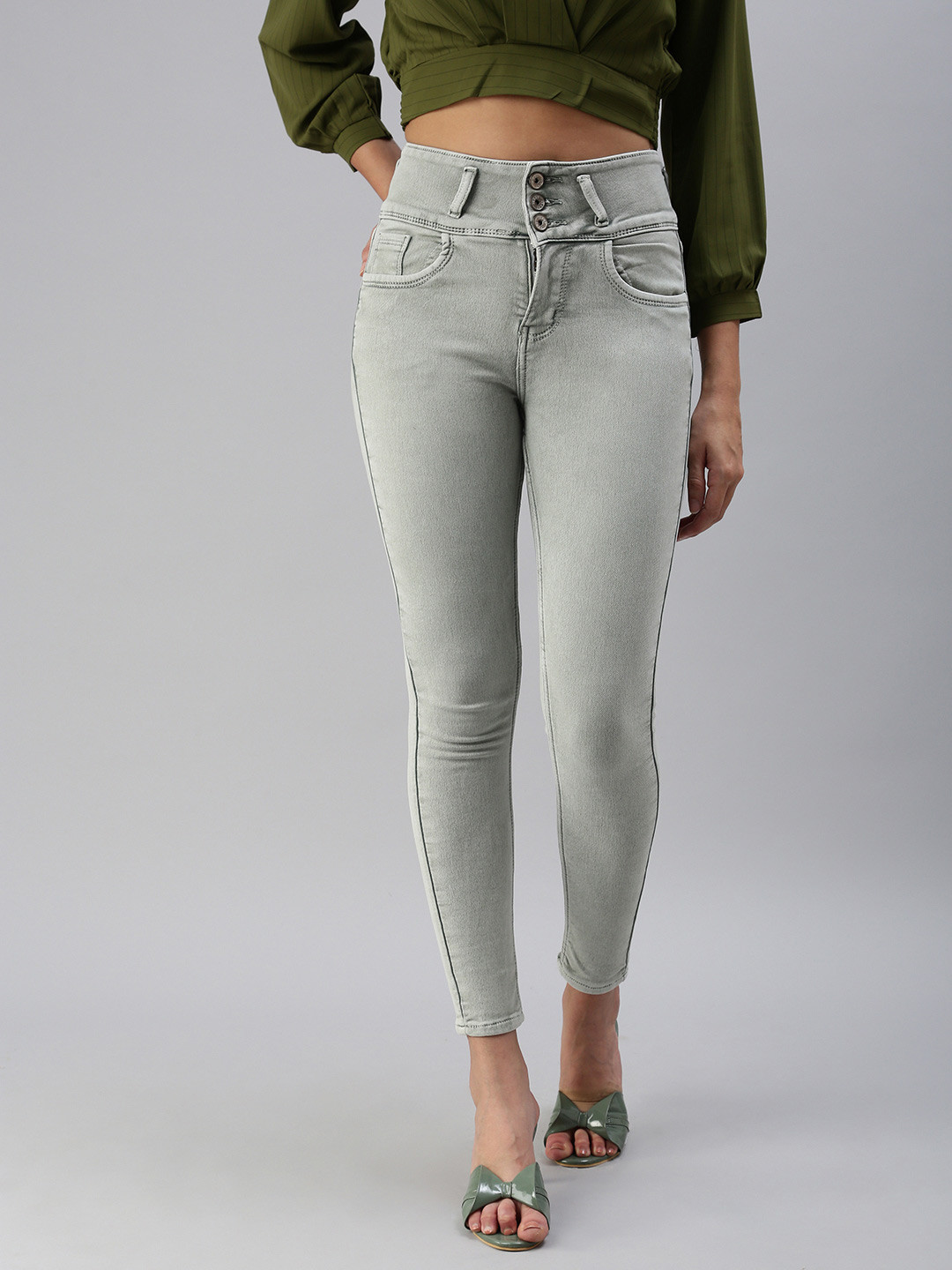 

SHOWOFF Women Green Skinny Fit High-Rise Stretchable Jeans