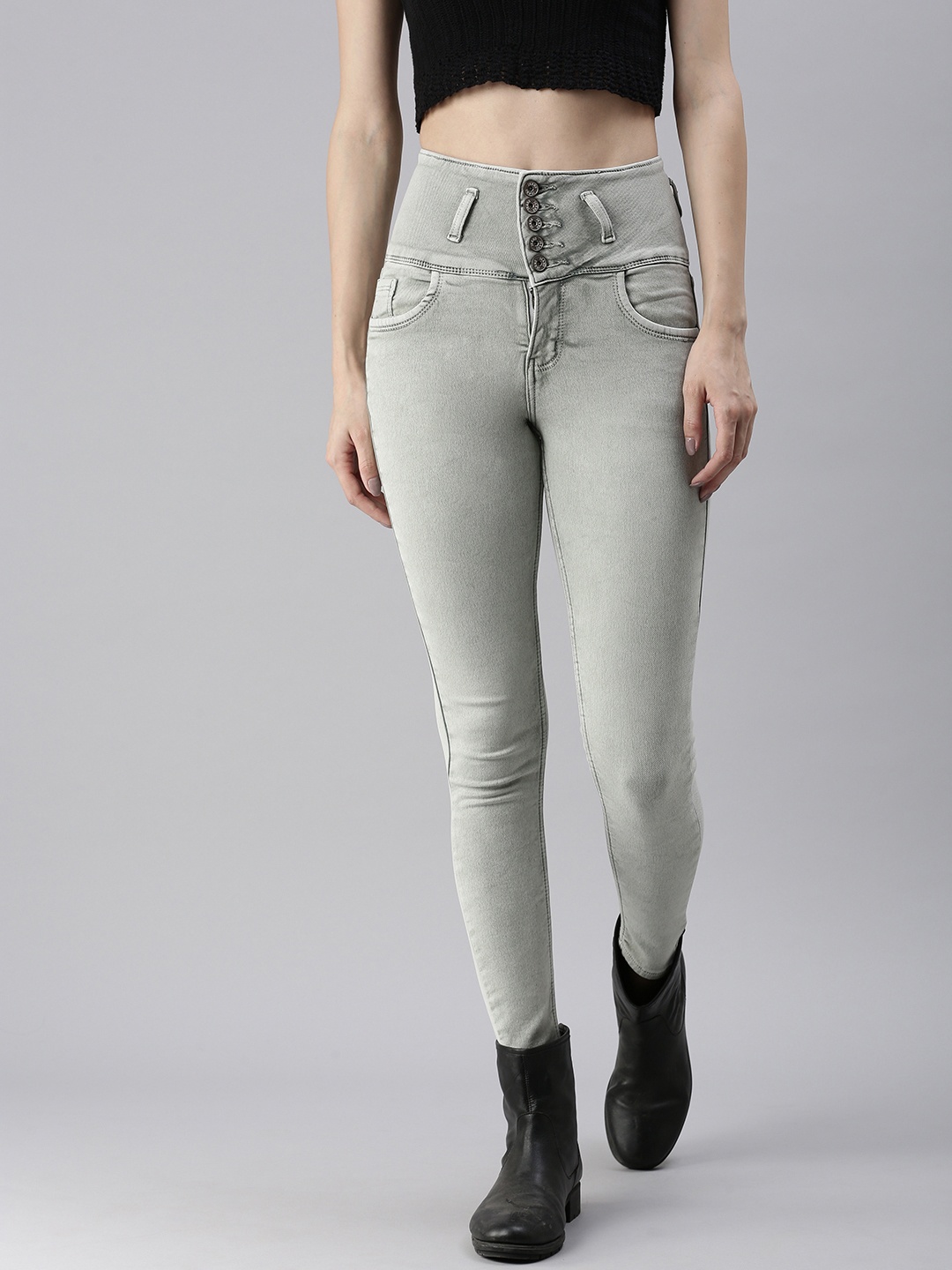 

SHOWOFF Women Grey Skinny Fit High-Rise Stretchable Jeans