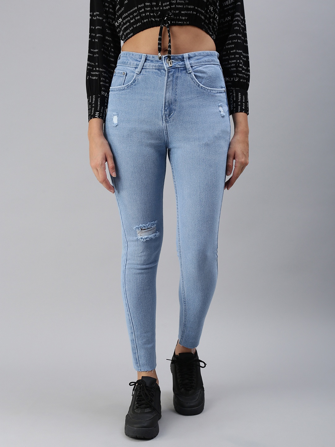 

SHOWOFF Women Blue Skinny Fit High-Rise Mildly Distressed Stretchable Jeans