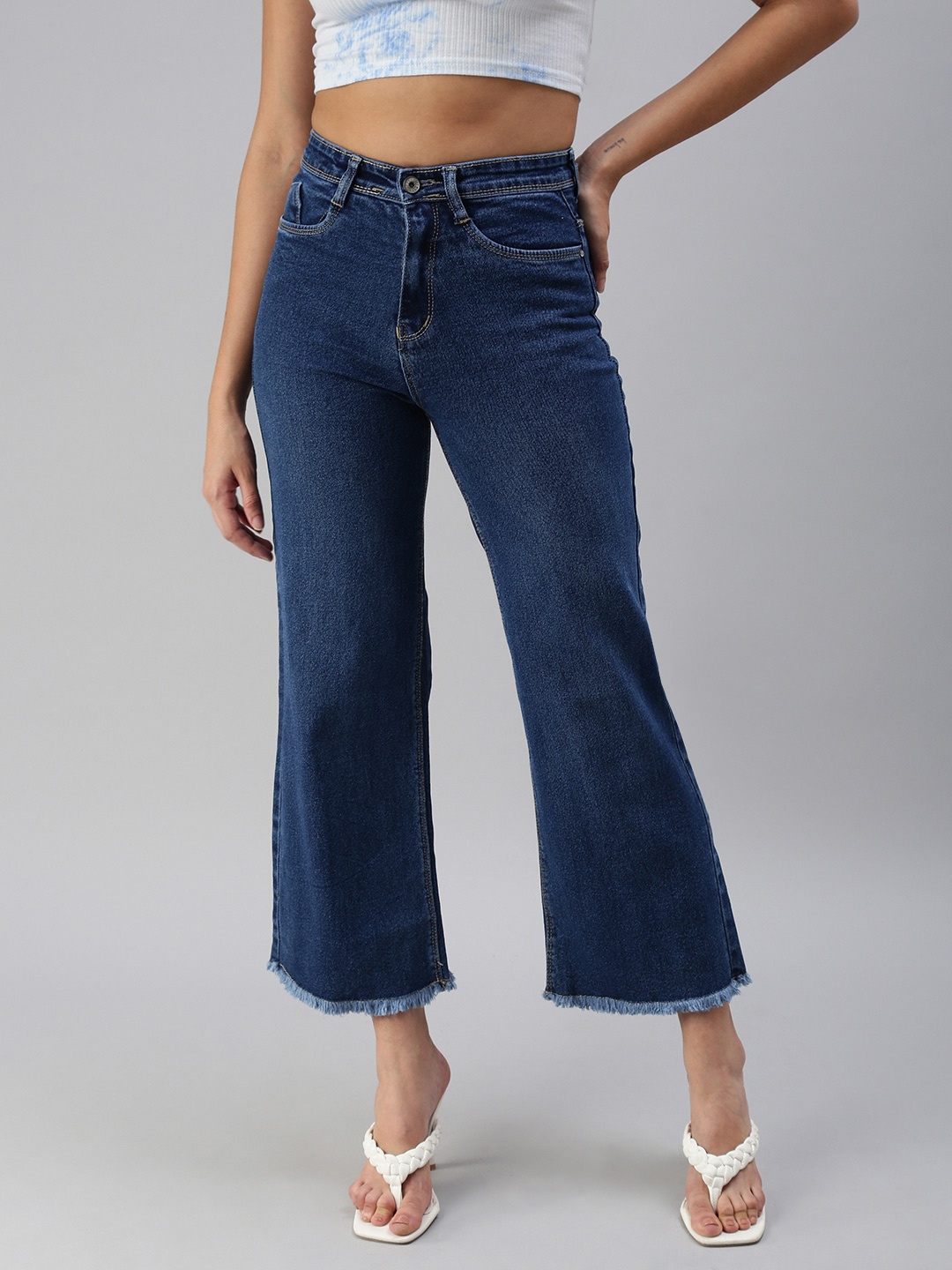 

SHOWOFF Women Blue Wide Leg High-Rise Light Fade Stretchable Jeans