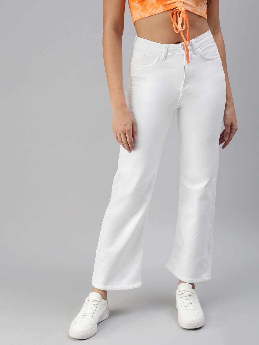 

SHOWOFF Women White Straight Fit High-Rise Stretchable Jeans
