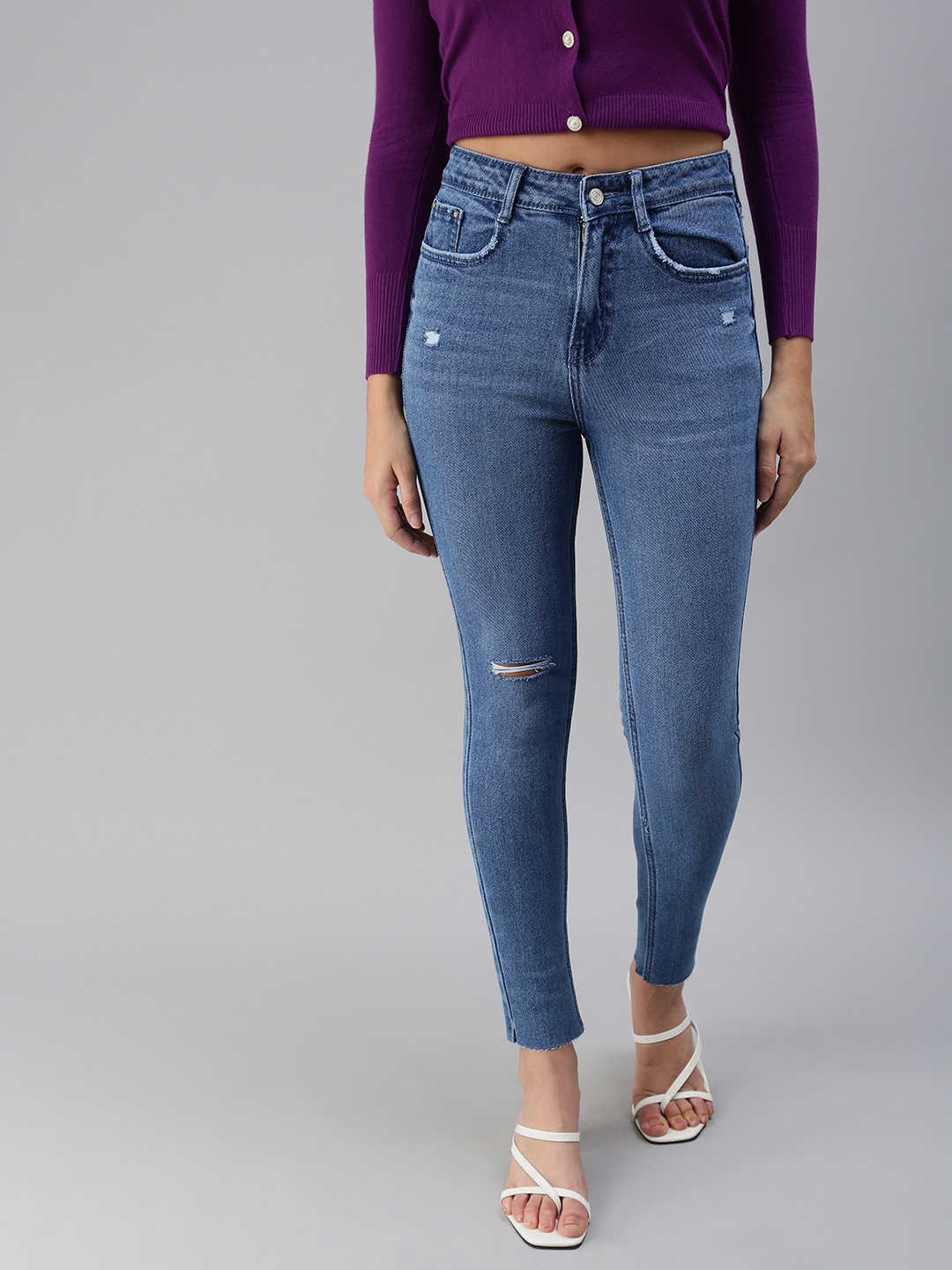 

SHOWOFF Women Blue Slim Fit High-Rise Low Distress Stretchable Jeans