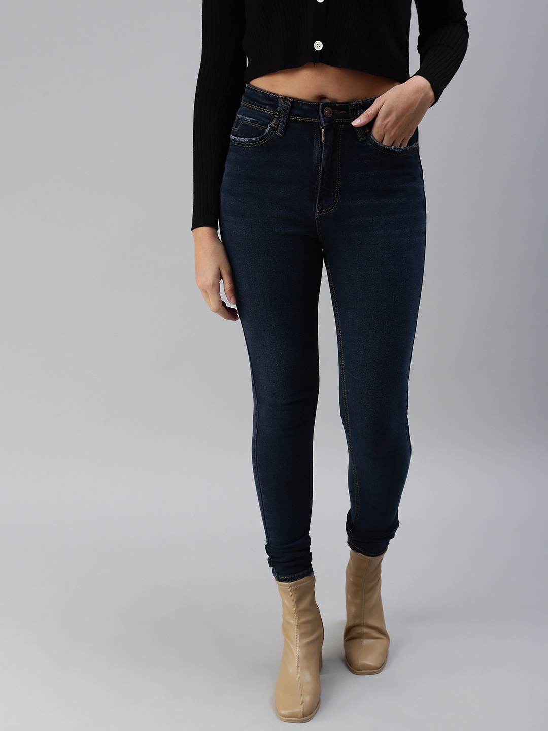 

SHOWOFF Women Navy Blue Slim Fit High-Rise Stretchable Jeans
