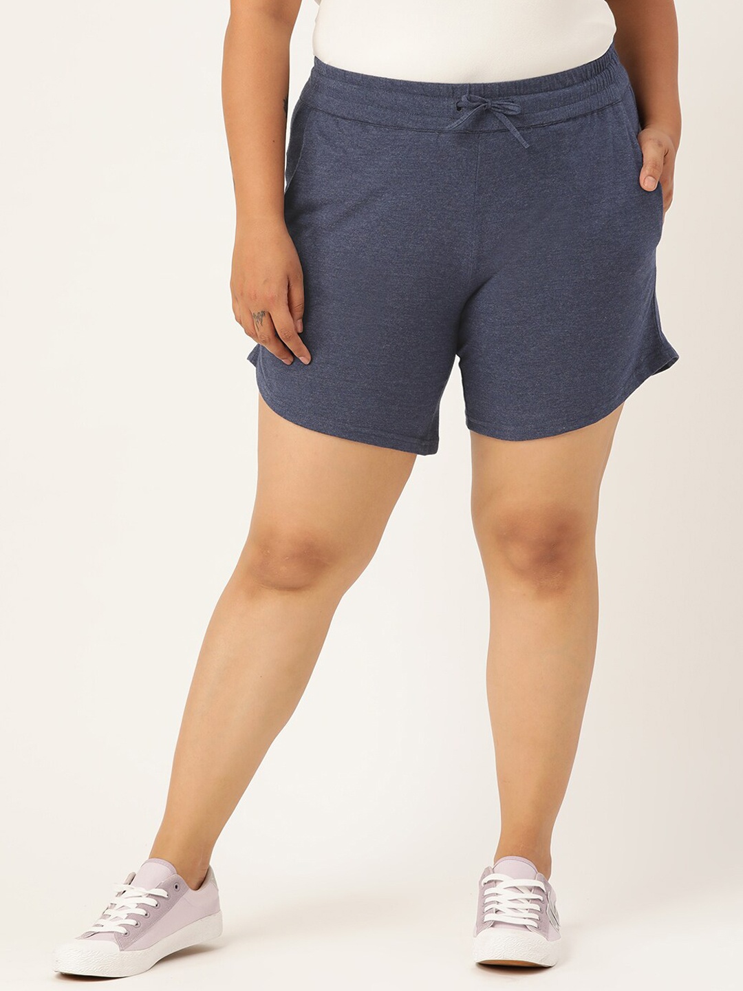 

theRebelinme Plus-Size Women Blue Pure Cotton Shorts