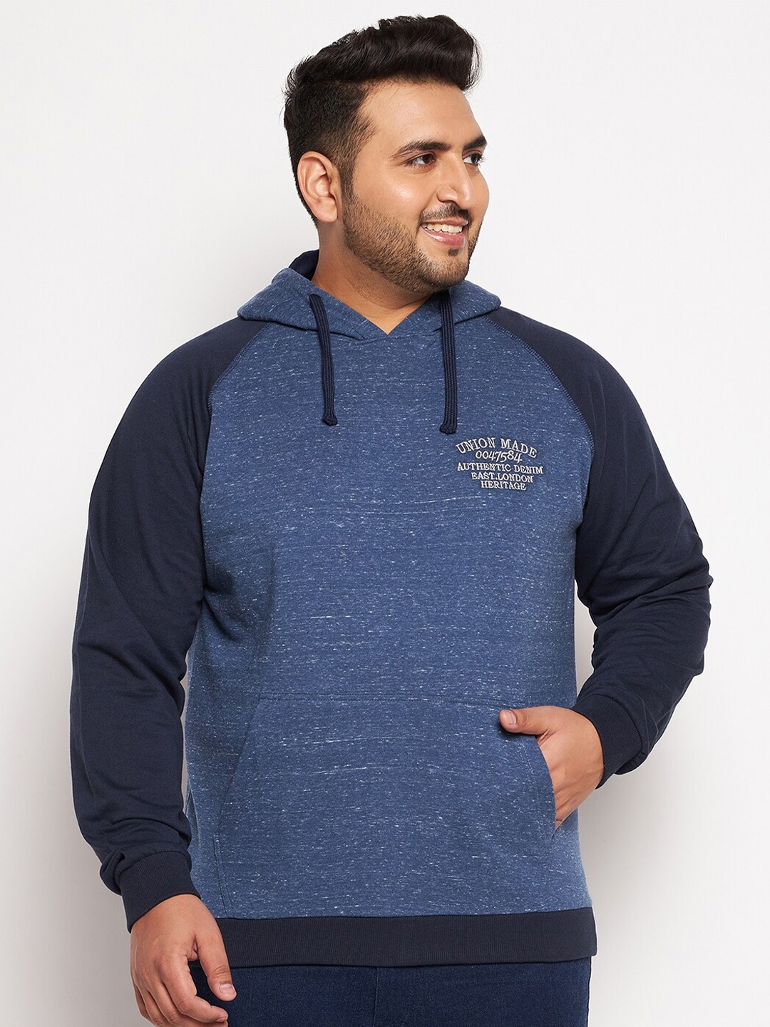 

AUSTIVO Men Plus Size Blue Colourblocked Hooded Sweatshirt