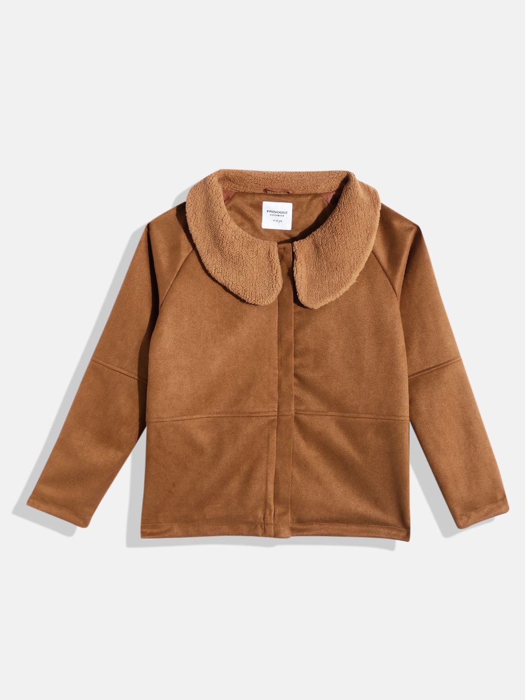 Provogue Girls Camel Brown Solid Overcoat