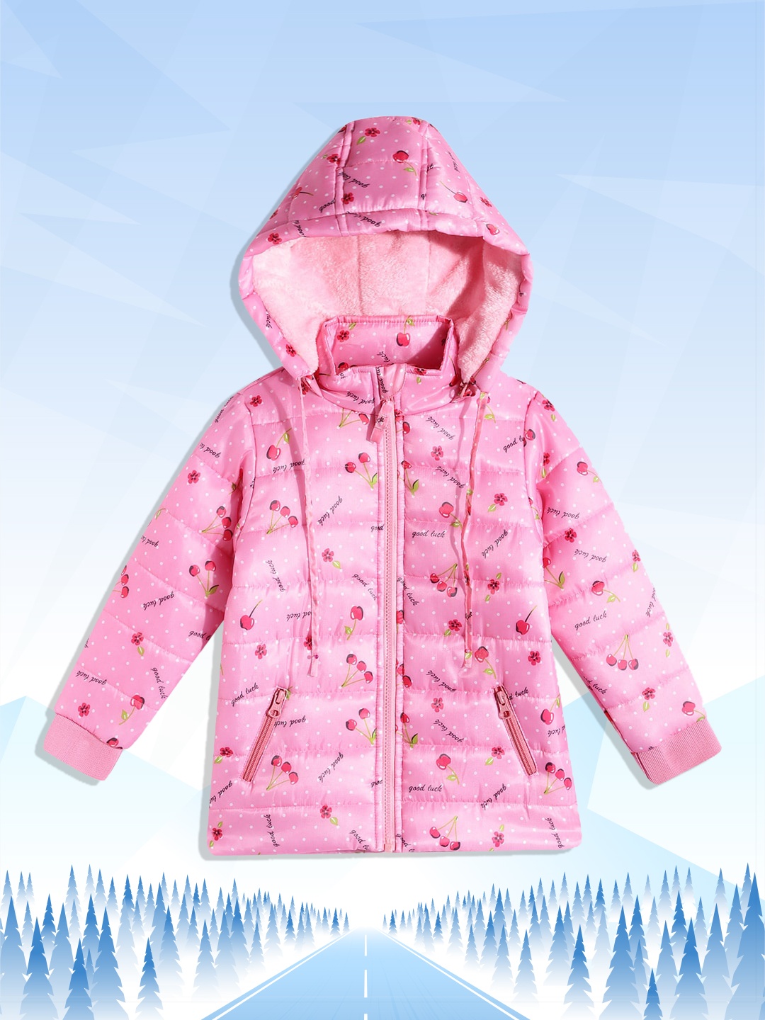 

Provogue Girls Pink & Red Typography Print Detachable Hood Padded Jacket