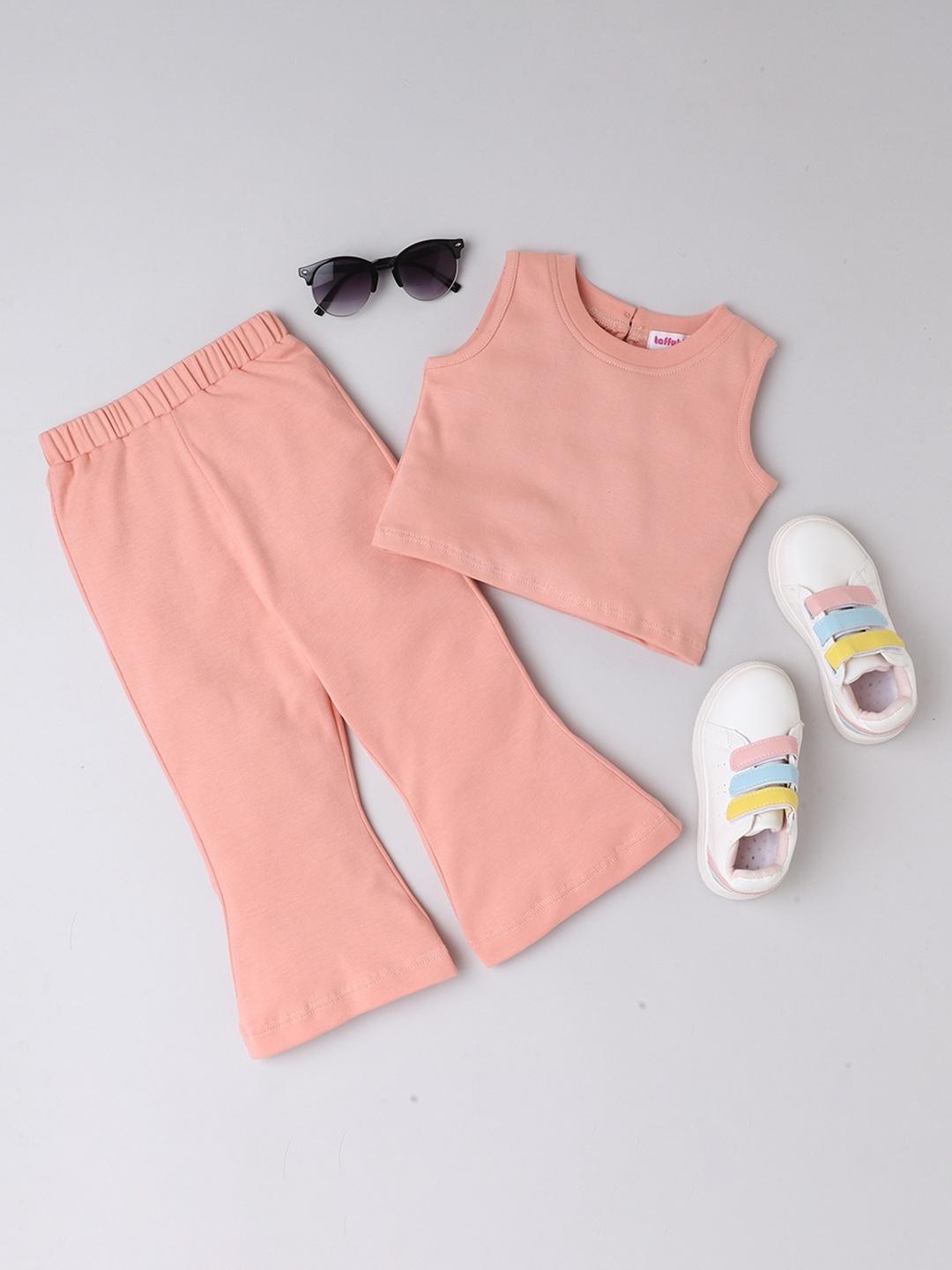 

taffykids Girls Peach-Coloured Top with Trousers