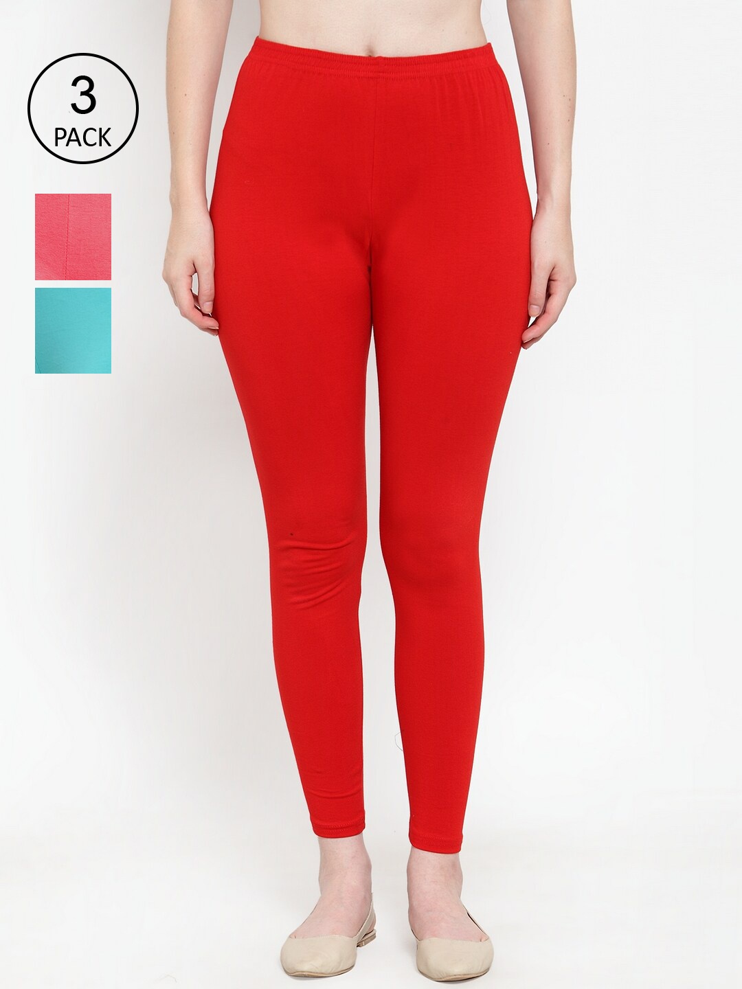 

GRACIT Women Pack Of 3 Solid Ankle Length Leggings, Red