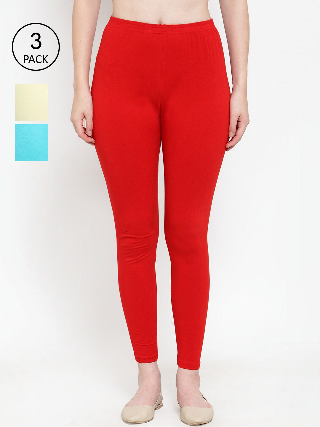 

GRACIT Women Pack of 3 Solid Ankle Length Leggings, Red