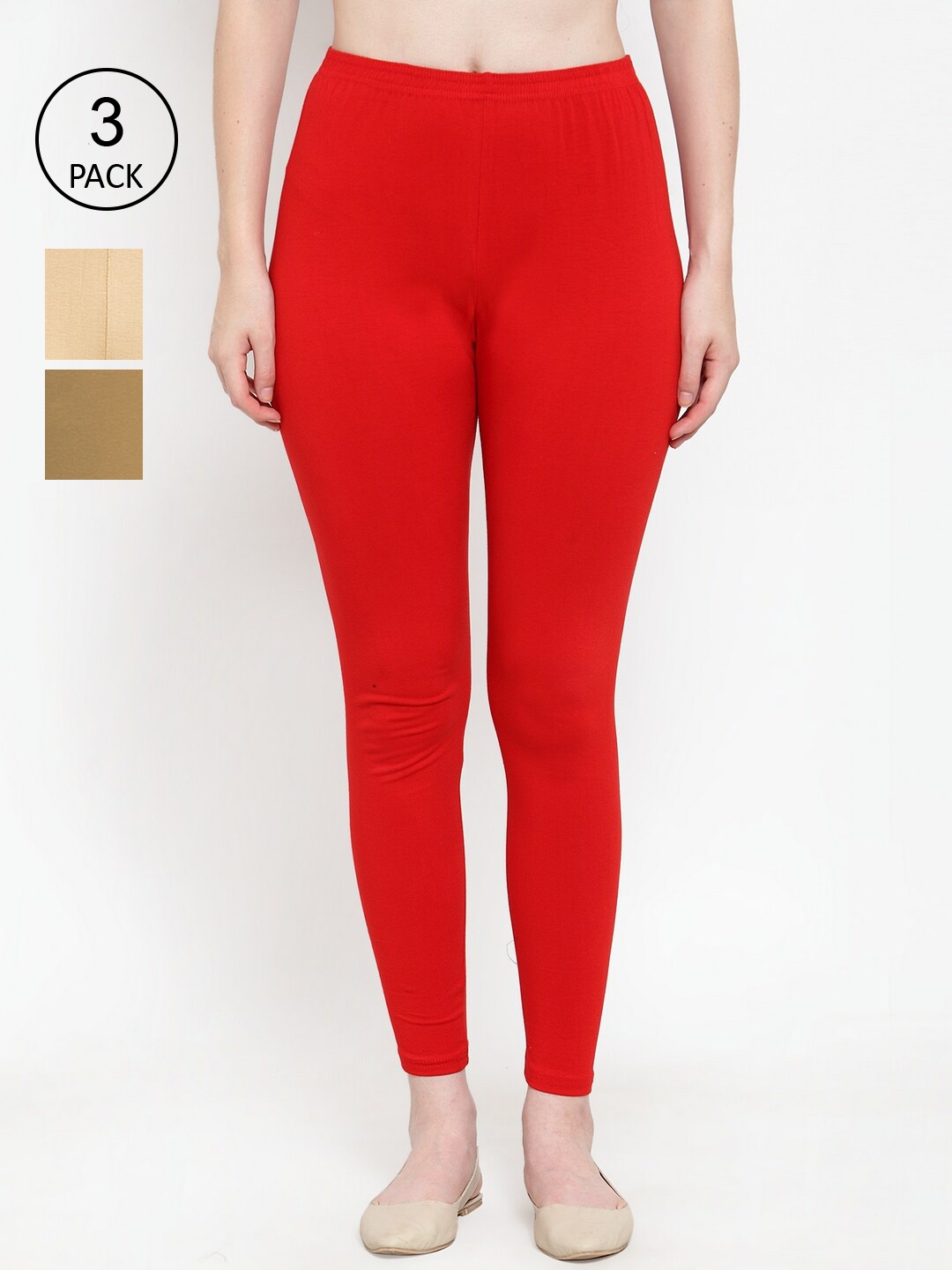 

GRACIT Women Pack Of 3 Solid Ankle Length Leggings, Red