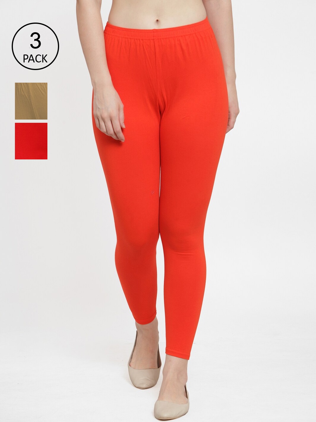 

GRACIT Women Pack of 3 Solid Ankle Length Leggings, Red