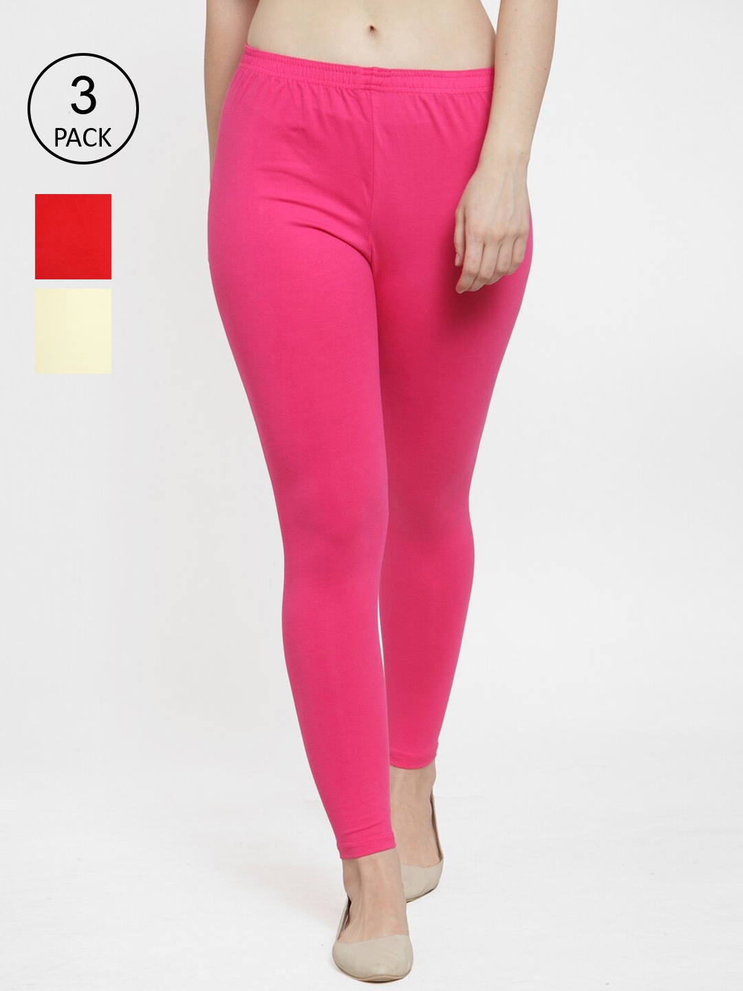 

GRACIT Women Pack of 3 Solid Ankle Length Leggings, Red