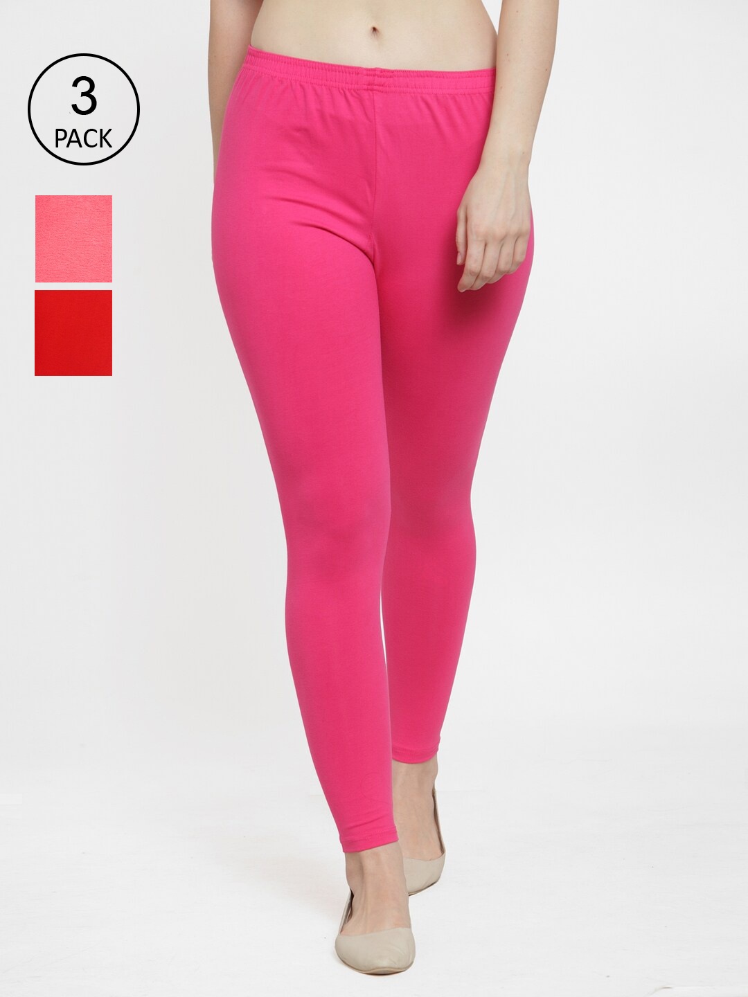 

GRACIT Women Pack of 3 Solid Ankle-Length Leggings, Red