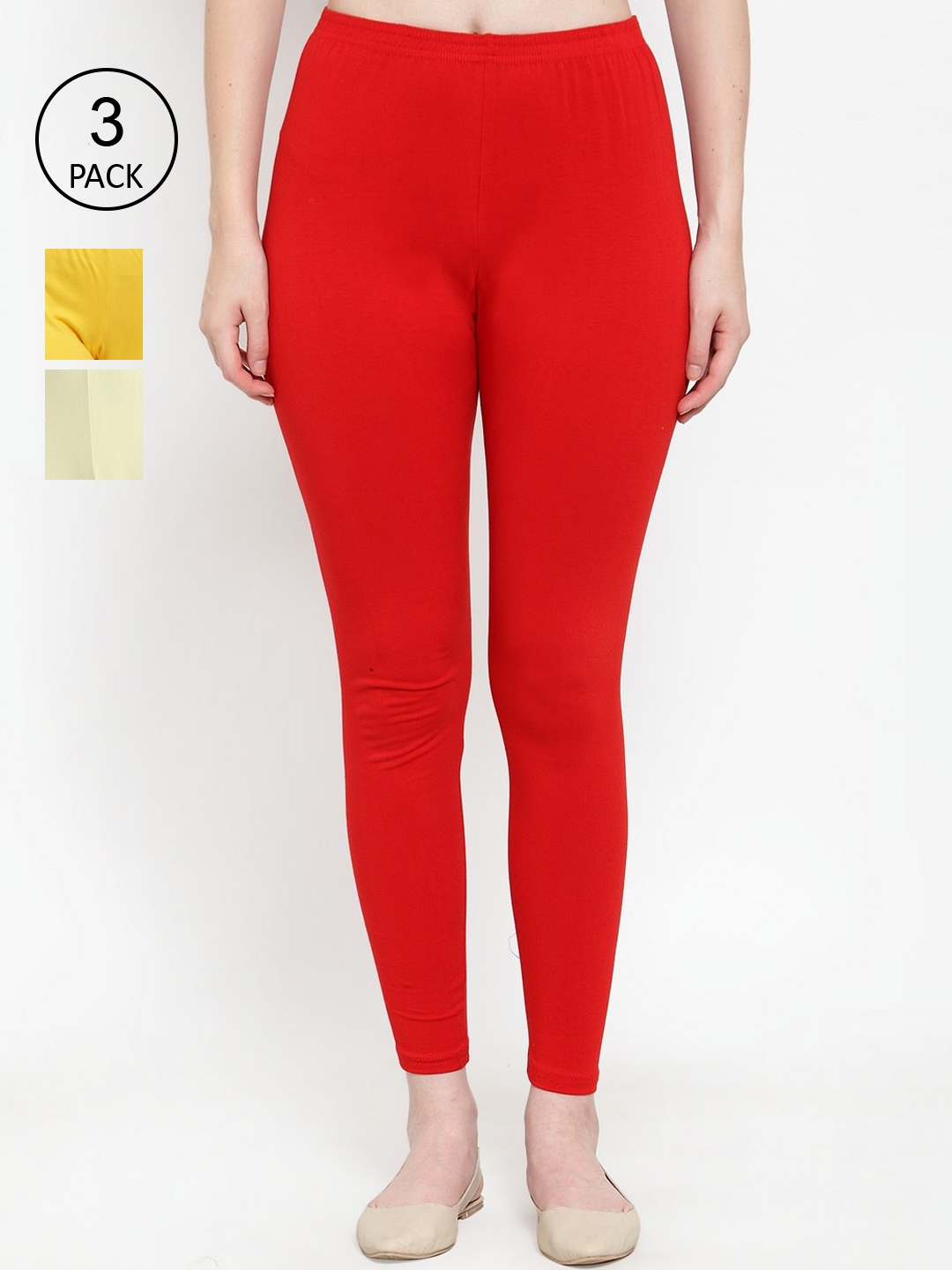

GRACIT Women Pack Of 3 Solid Ankle-Length Leggings, Red