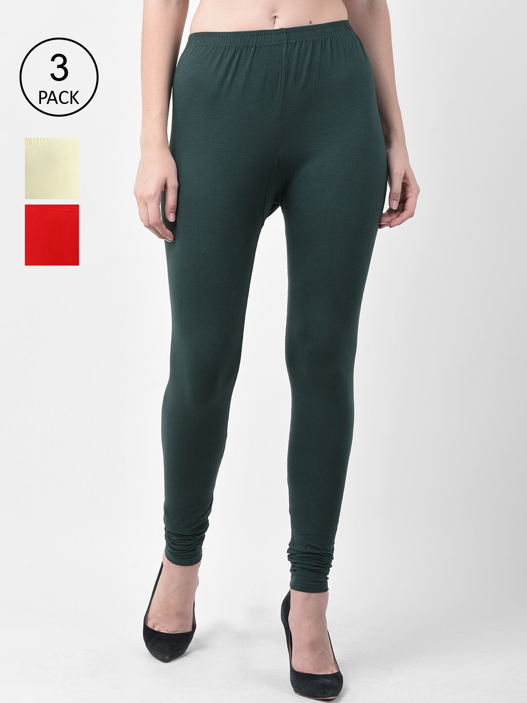 

GRACIT Women Pack Of 3 Red & Green Solid Ankle-Length Leggings