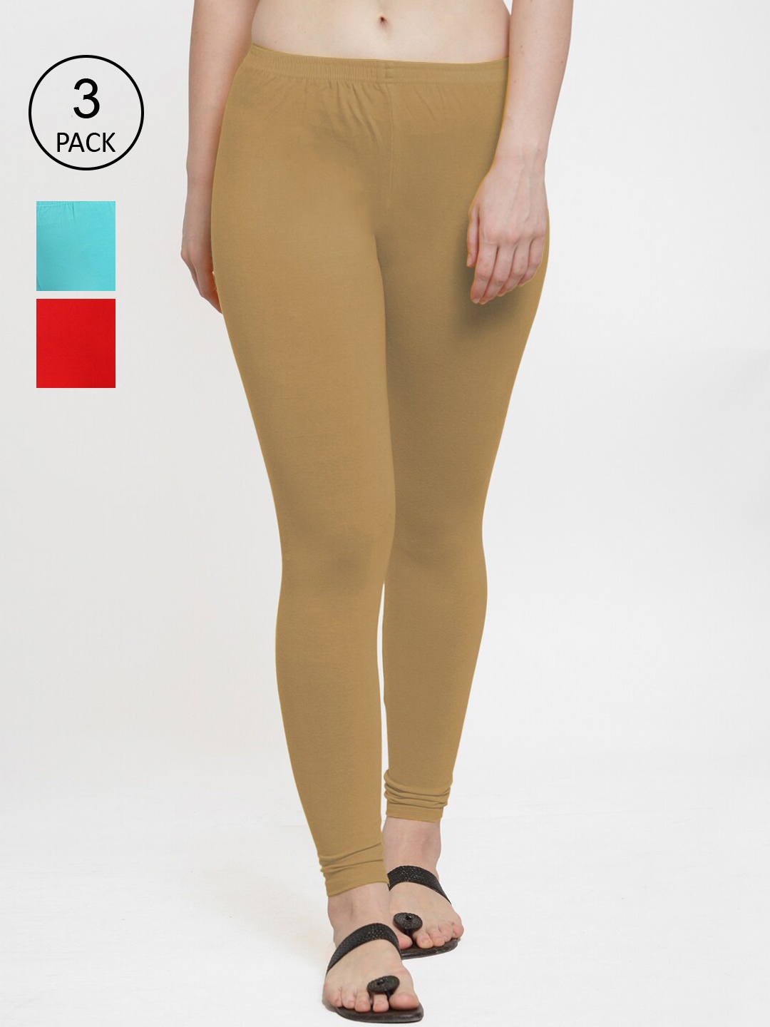 

GRACIT Women Pack Of 3 Solid Ankle-Length Leggings, Red