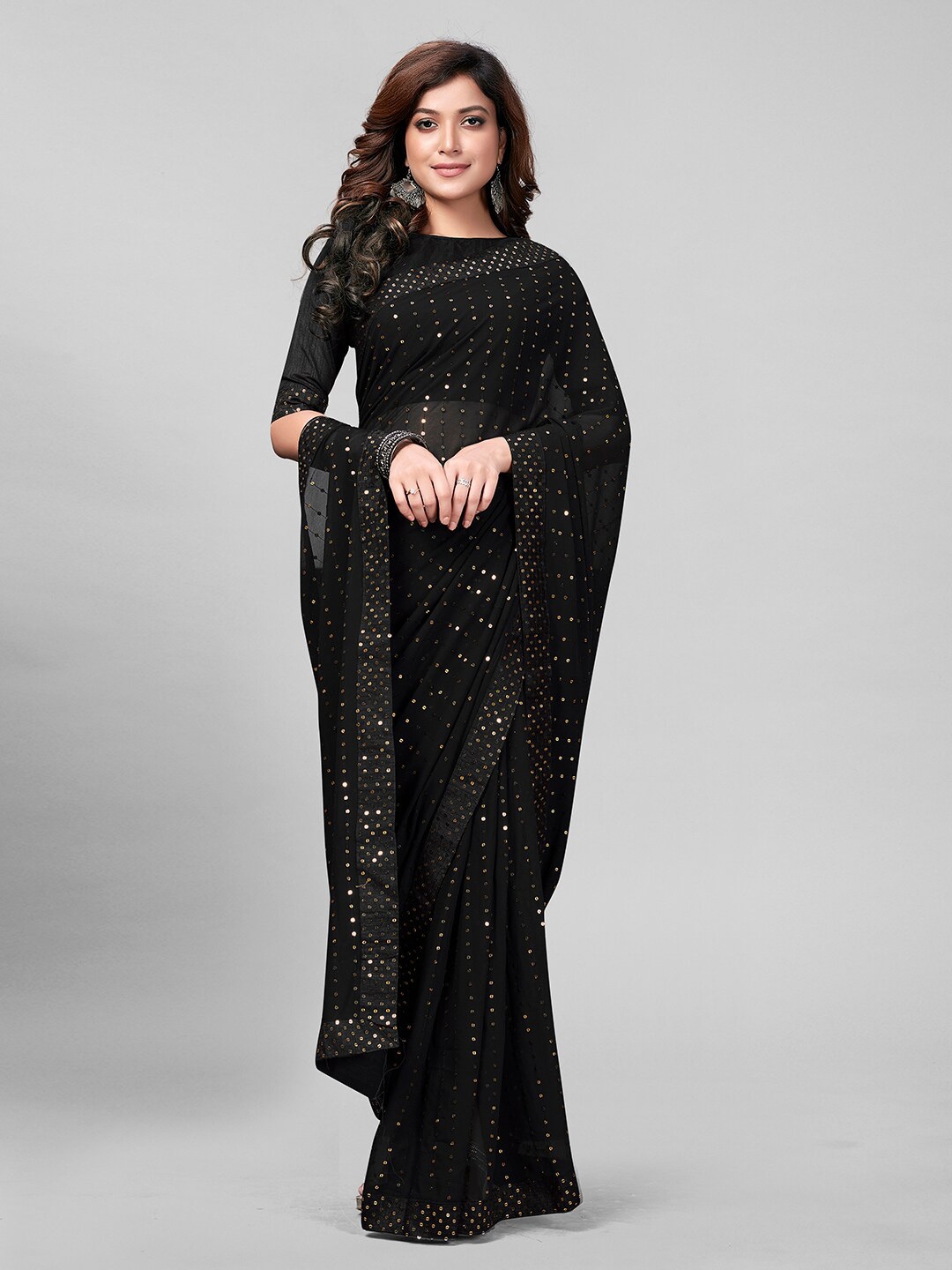 

Granthva Fab Black Embellished Sequinned Saree