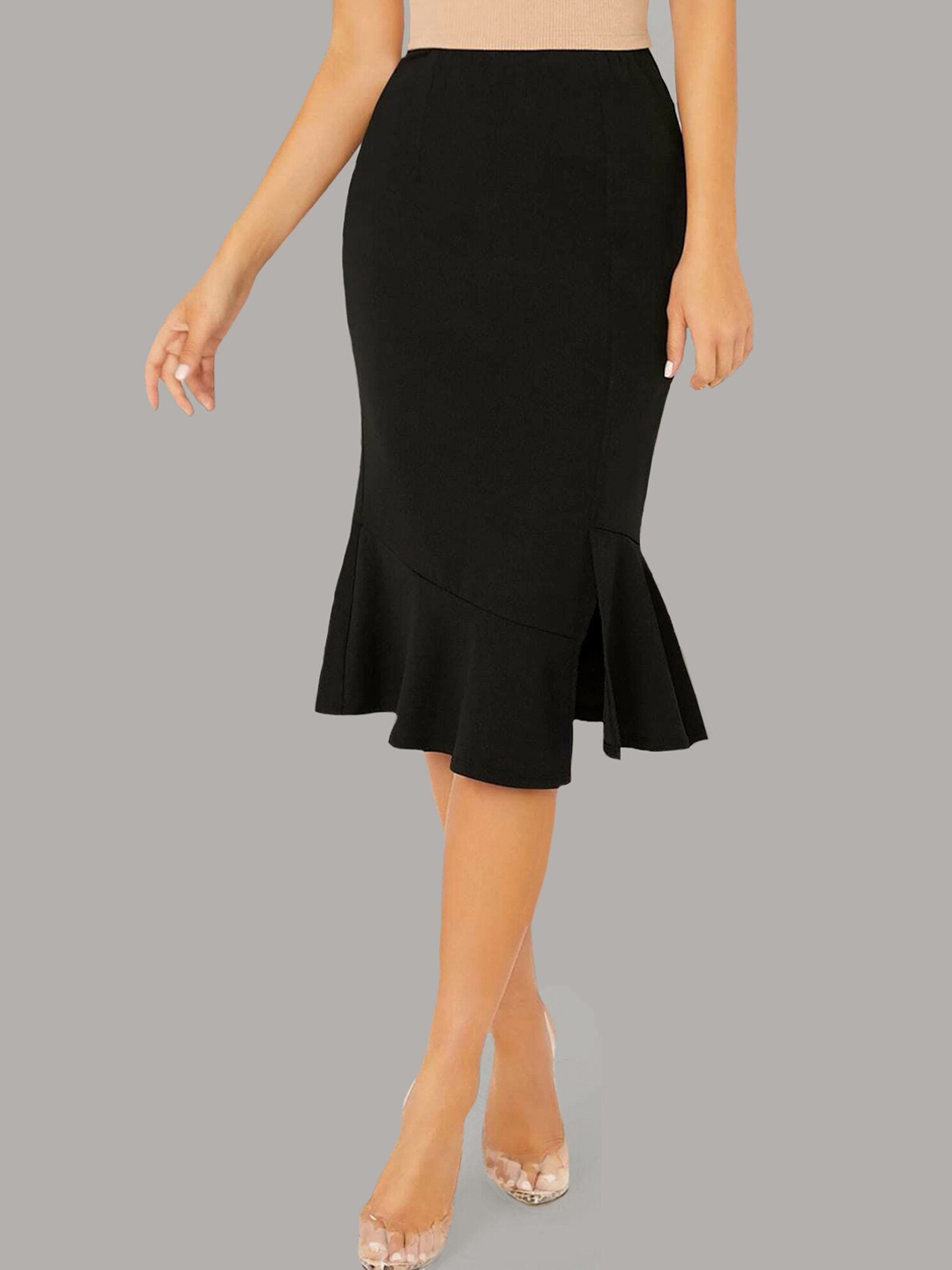 

ADDYVERO Women Black Solid Trumpet Skirt