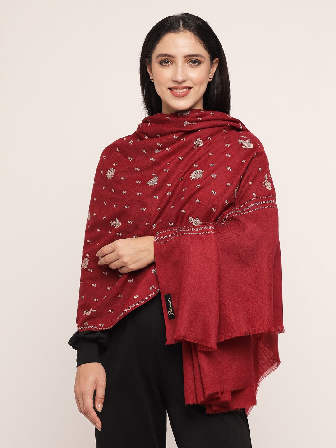 

Pashtush Women Maroon Red Ethnic Motif Embroidered Shawl