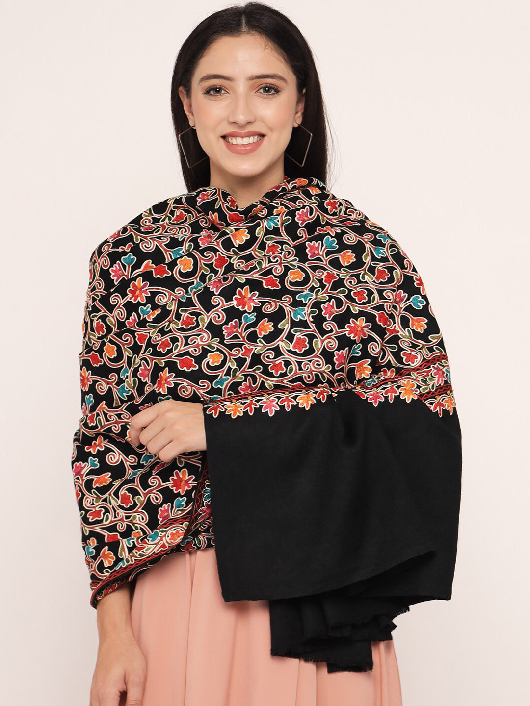

Pashtush Women Black Embroidered Shawl