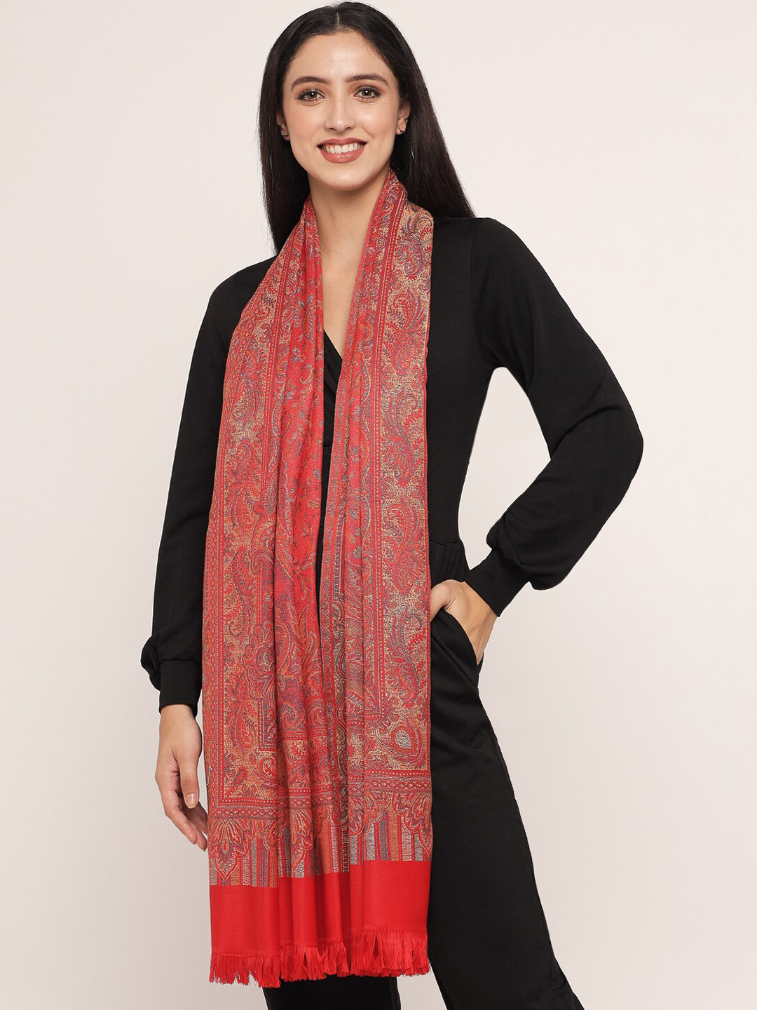

Pashtush Women Red Woven-Design Shawl