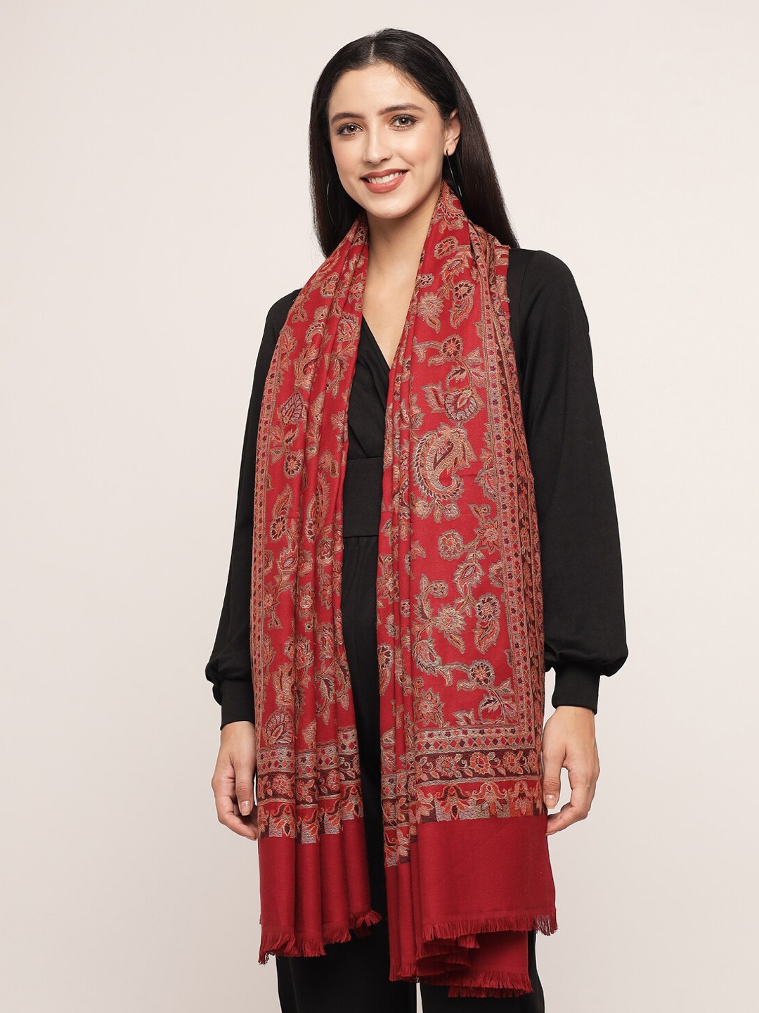 

Pashtush Women Maroon Embroidered Shawl