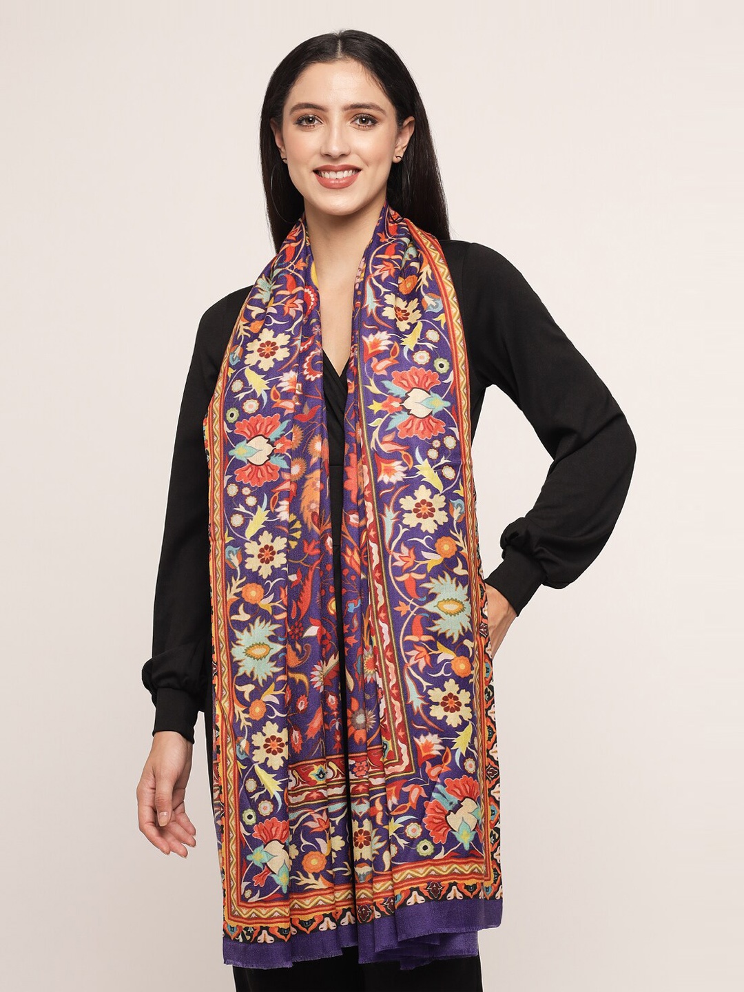

Pashtush Women Purple & Orange Ethnic Motif Printed Woolen Shawl
