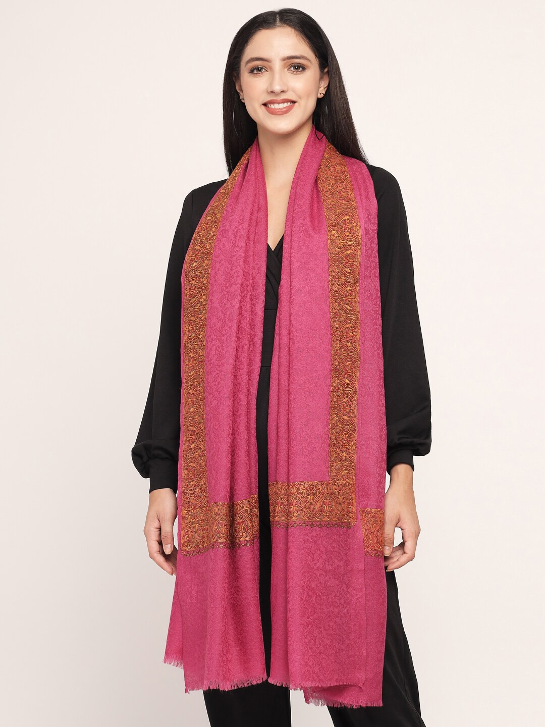 

Pashtush Women Magenta Ethnic Motif Printed Embroidered Woolen Shawl