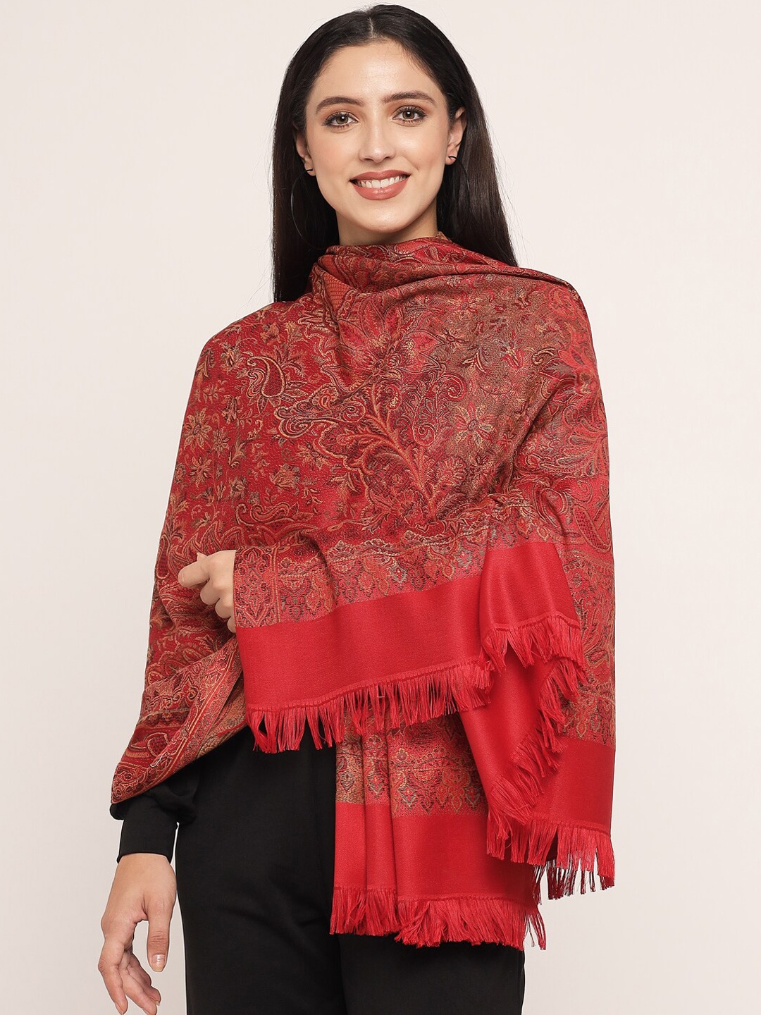 

Pashtush Women Maroon Woven Design Shawl