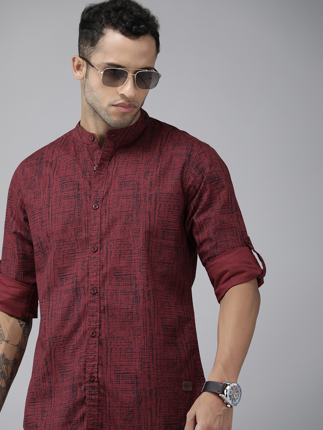 

Roadster Men Maroon Abstract Printed Casual Shirt