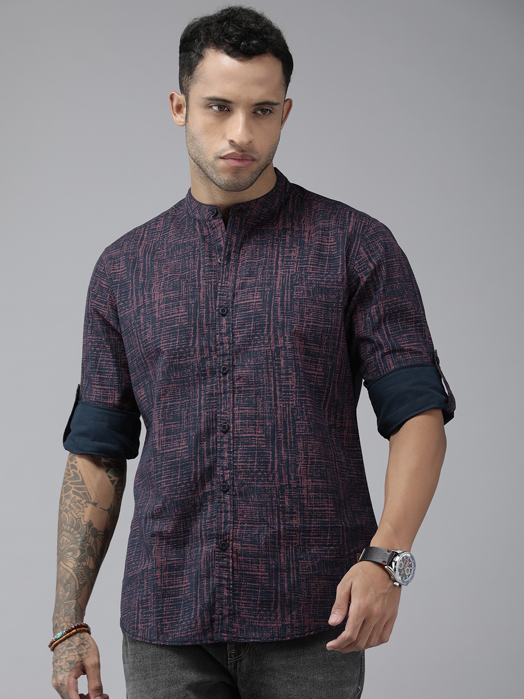

Roadster Men Navy Blue Pure Cotton Abstract Printed Casual Shirt
