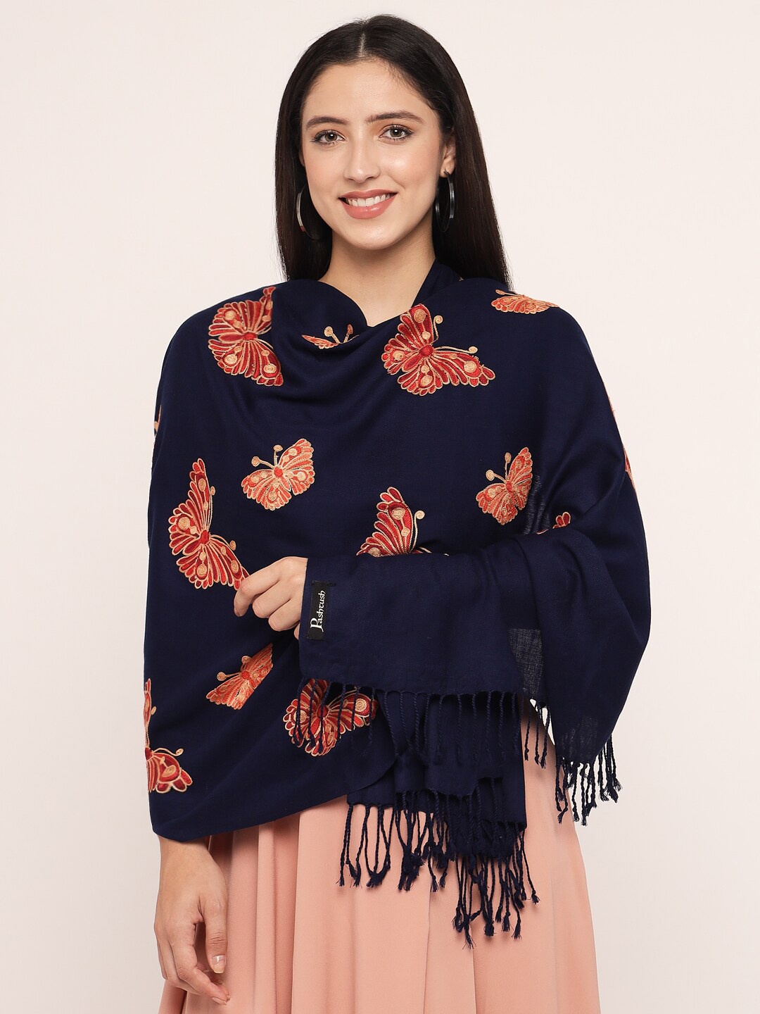 

Pashtush Women Blue & Orange Embroidered Stole