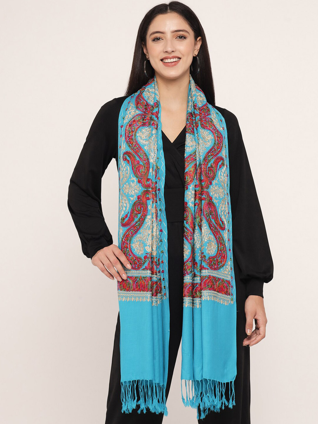 

Pashtush Women Blue & Red Embroidered Stole
