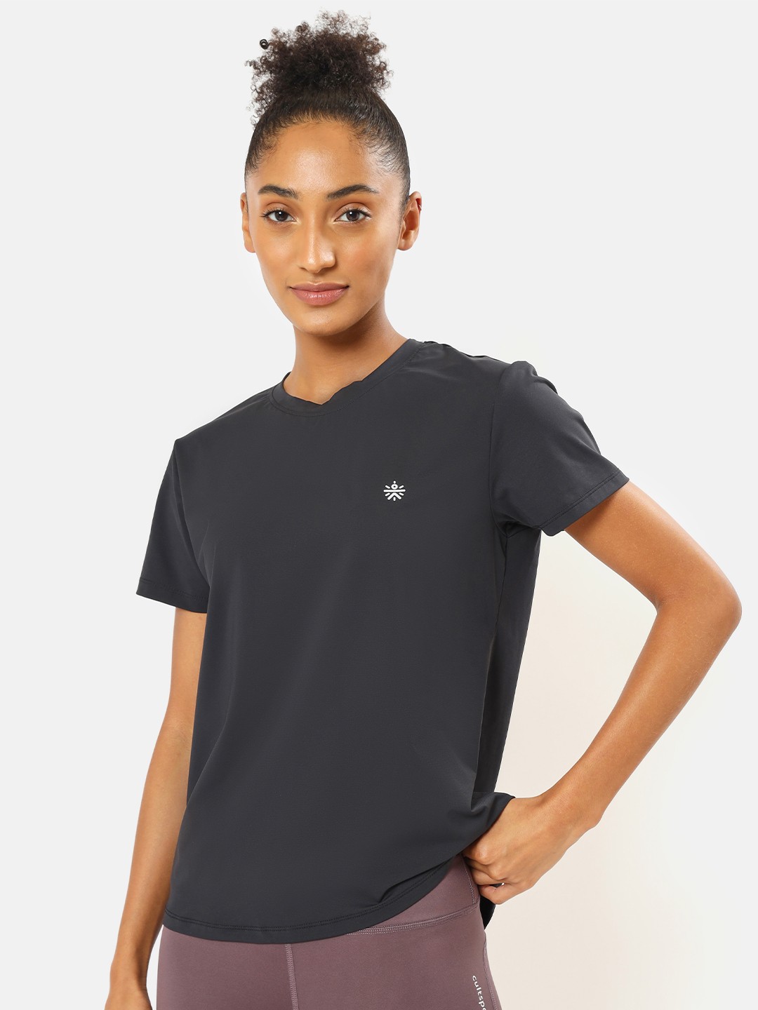 

Cultsport Women Black Solid Active T-shirt With Logo