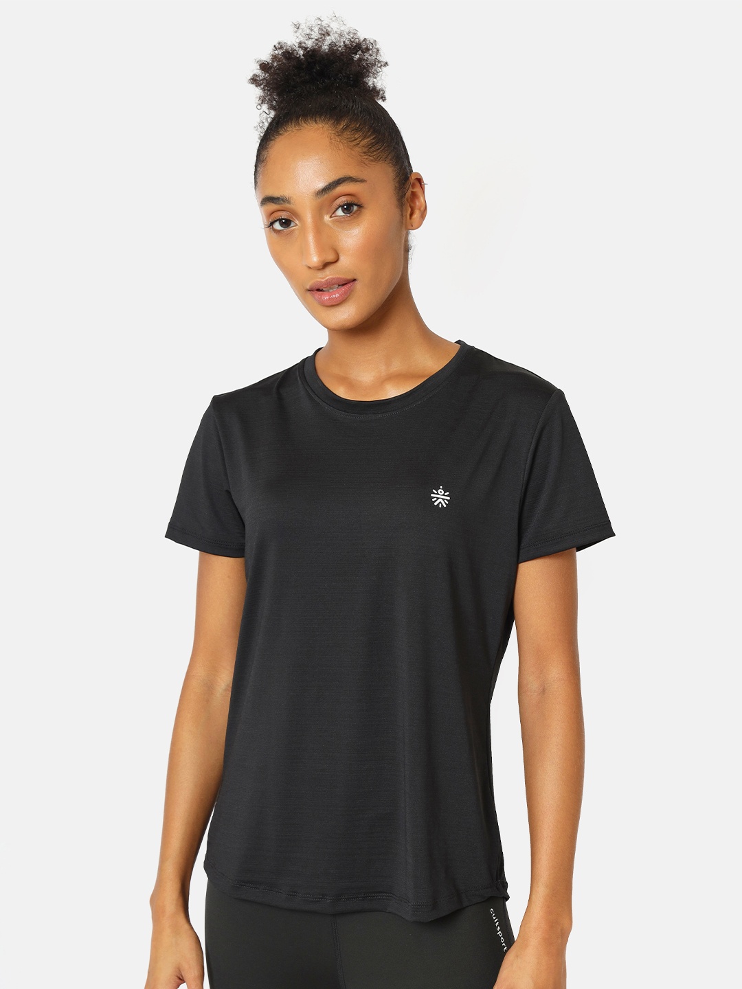 

Cultsport Women Black Solid Active T-shirt With Logo